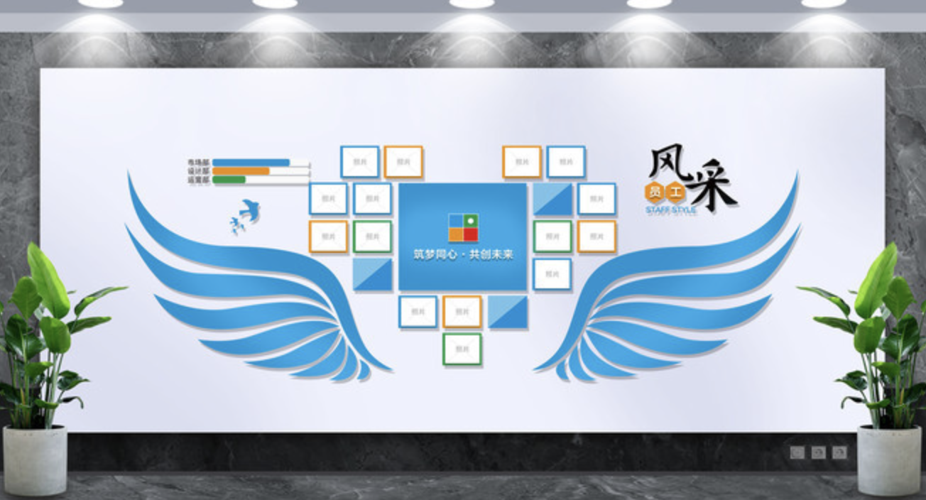 公司優(yōu)秀員工風采照片文化墻設計制作(圖2) 藍色創(chuàng)意企業(yè)文化墻照片墻